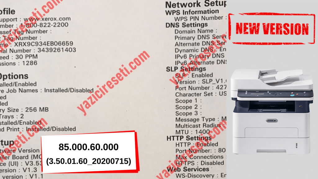 Xerox B205 85.000.60.000 Version Yazıcı Reset Firmware Fix (3.50.01.60_20200715)
